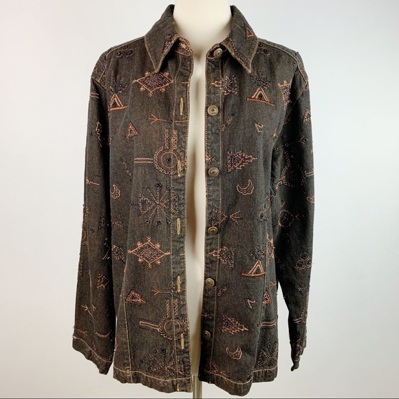 Chico's Jackets & Blazers - Chico’s Denim Embroidered Tribal Jacket Size 16